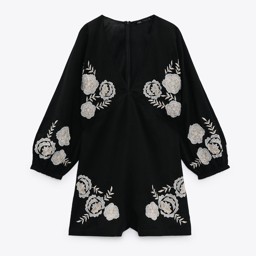 Zara EMBROIDERED LINEN BLEND JUMPSUIT - Picture 8 of 9